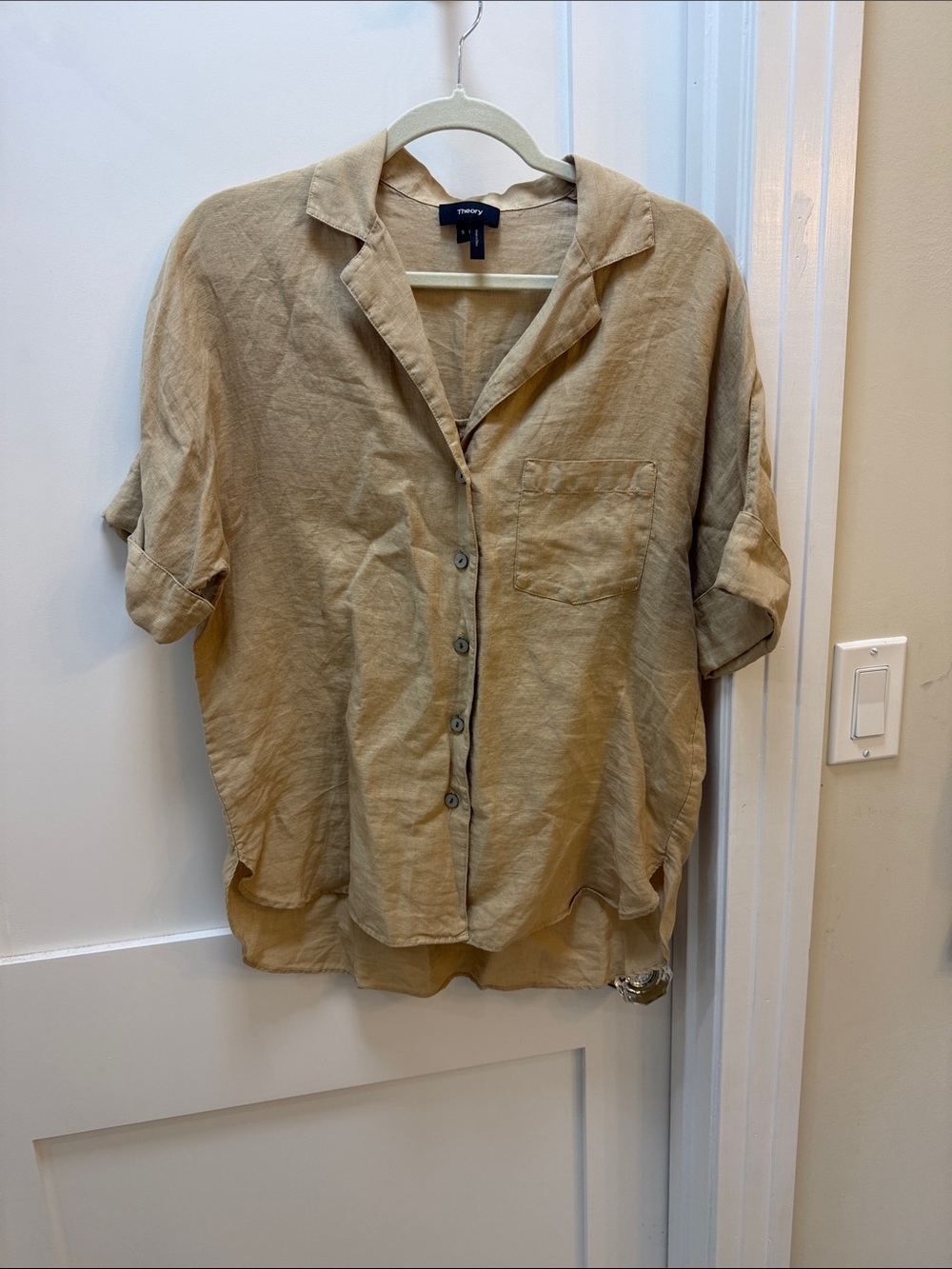 Theory Women's Short-Sleeve Button-Down Shirt in Beige